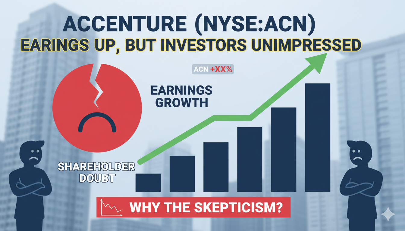 Line chart depicting Accenture's declining stock price over the past year against rising earnings bars.