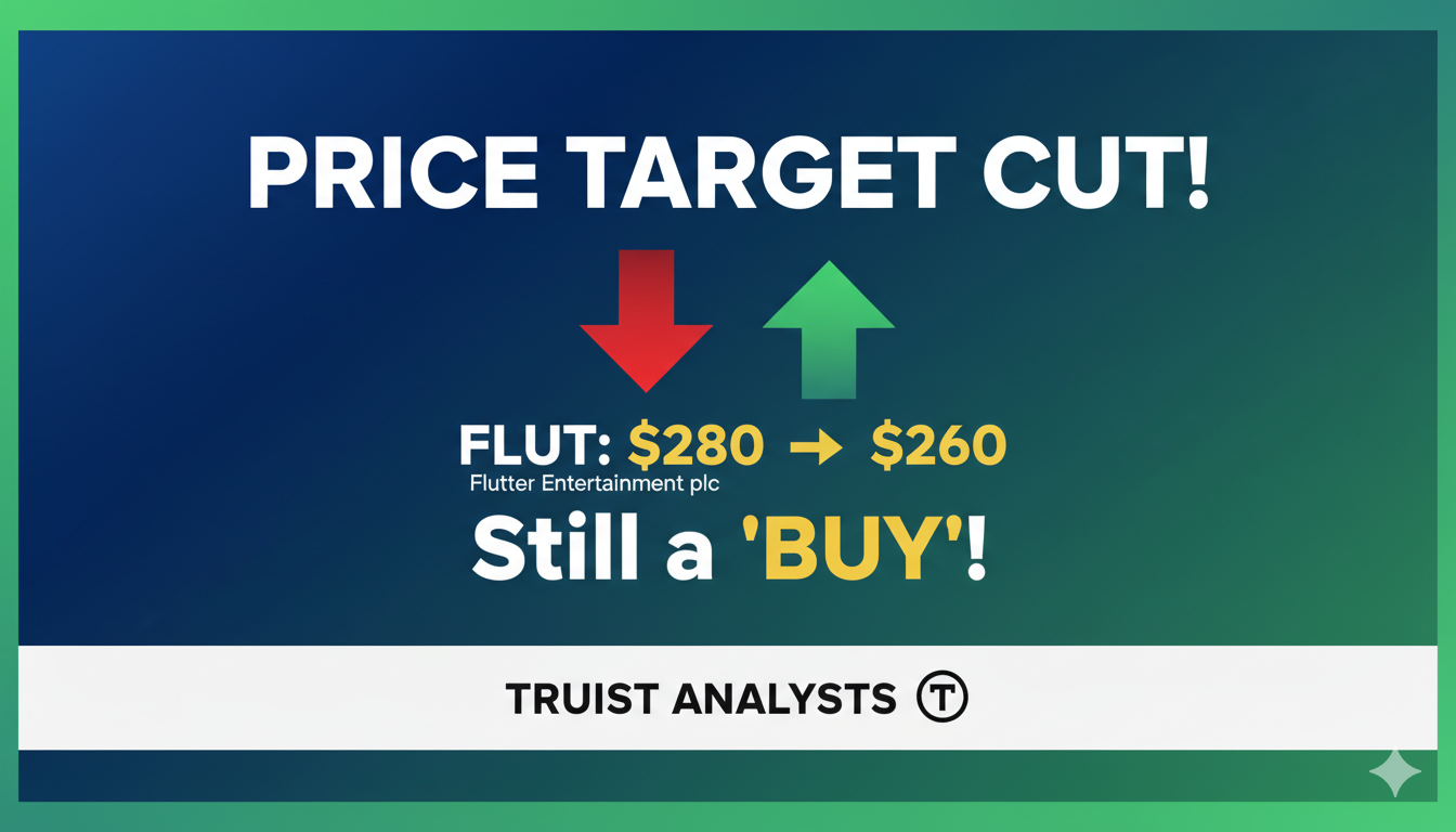 Line chart depicting downward trend in Flutter Entertainment stock price with analyst annotation markers.