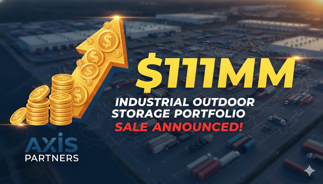 Aerial view of expansive industrial outdoor storage facility with trucks and equipment in a Sunbelt location