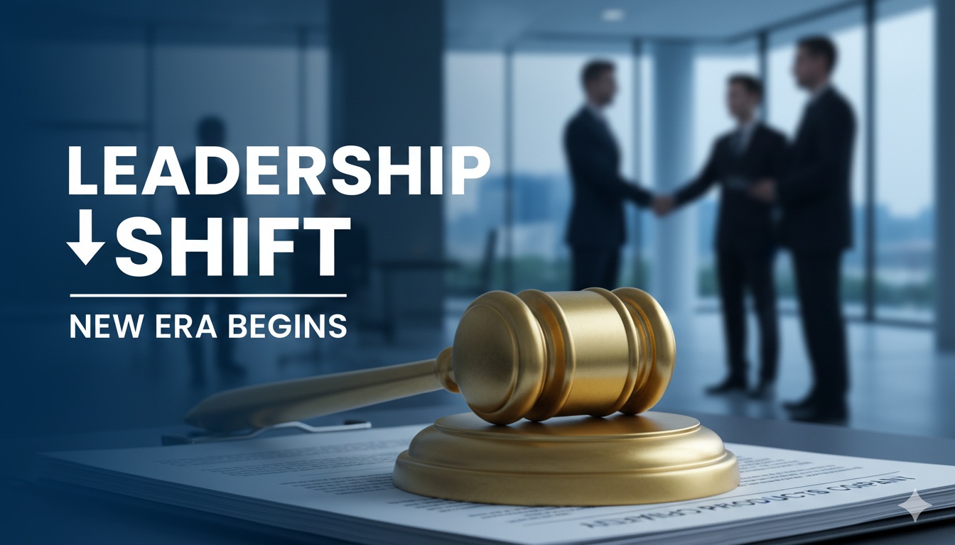 Executive team members shaking hands in a professional setting