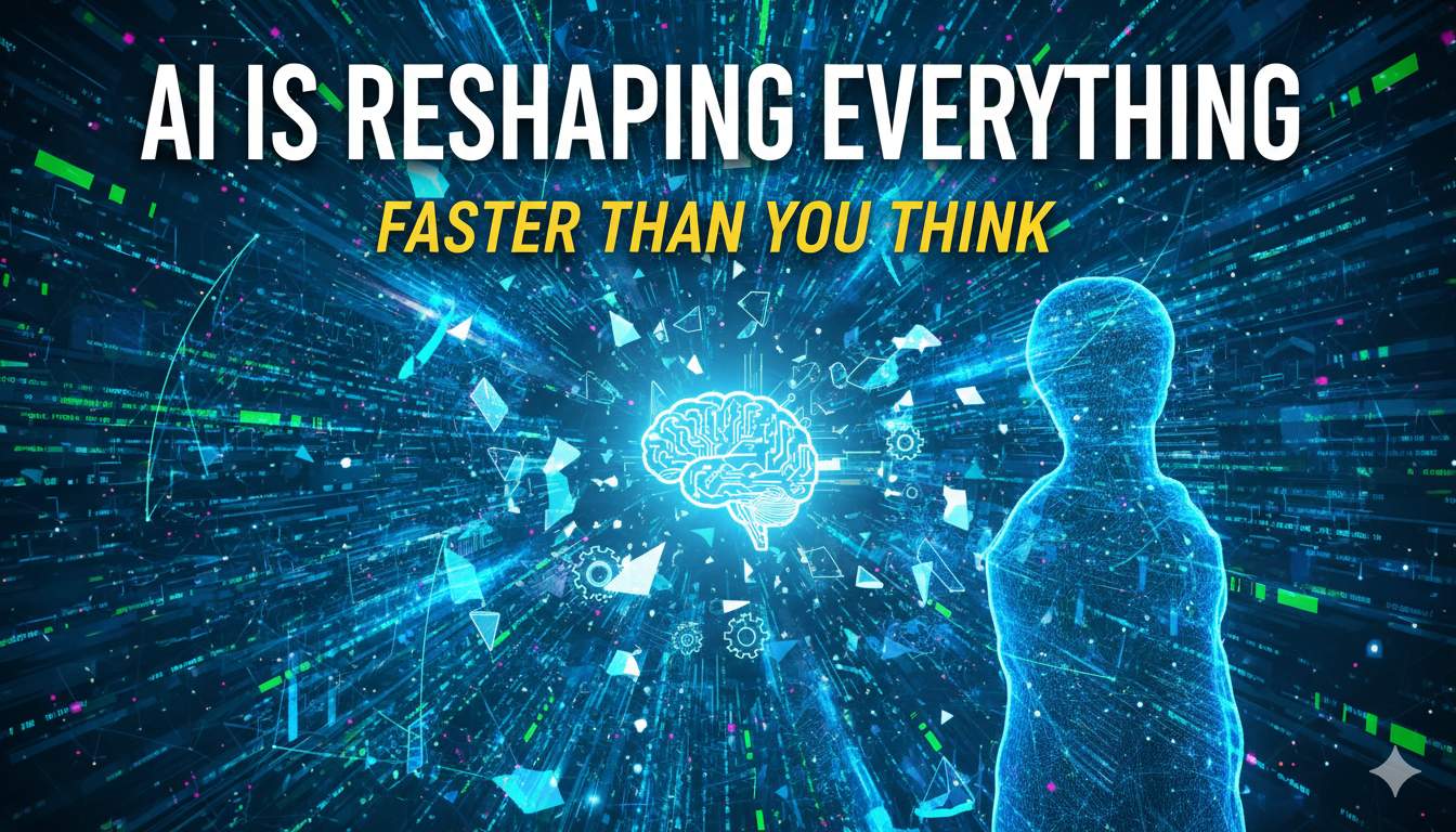 Abstract digital illustration of neural networks transforming global industries with rapid acceleration in 2026