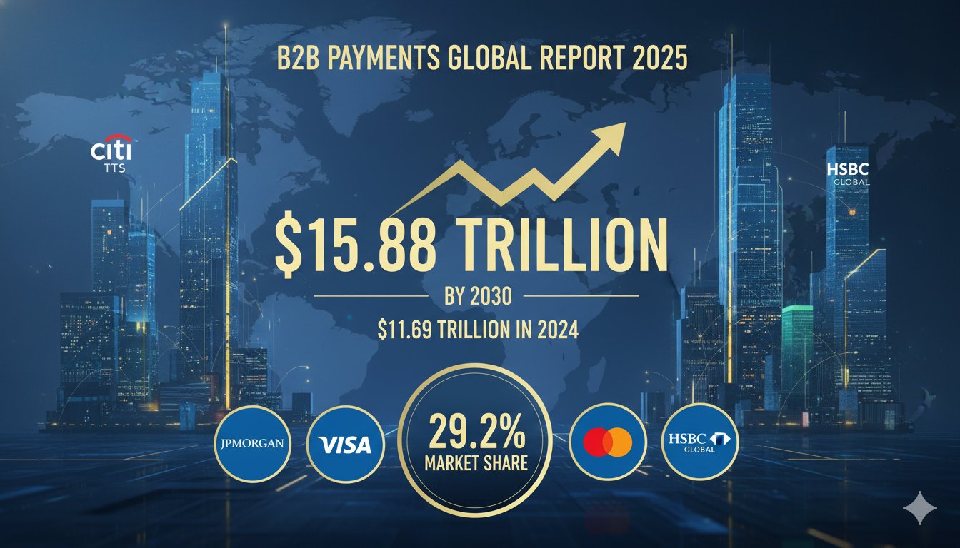Global B2B payments market growth chart from 2024 to 2030