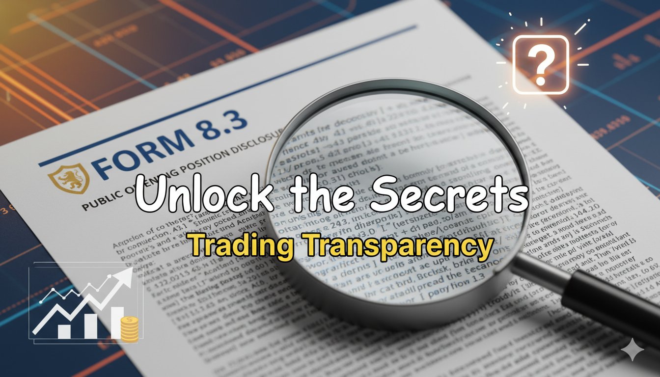 Illustration of a formal financial disclosure document labeled Form 8.3 under the UK Takeover Code, highlighting key sections for positions and dealings in takeover situations.