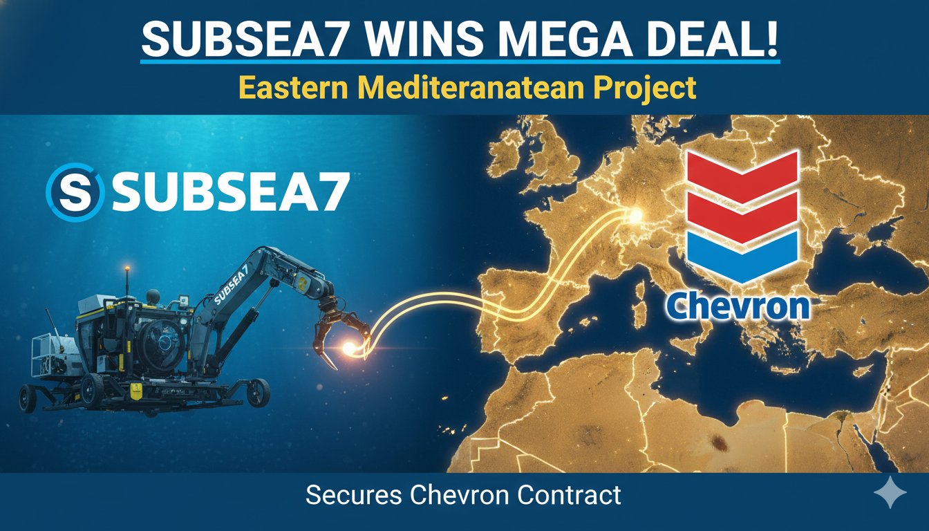 Alt Text for featured image : Offshore vessel installing subsea flowlines and umbilicals in deep water for Chevron's Eastern Mediterranean project