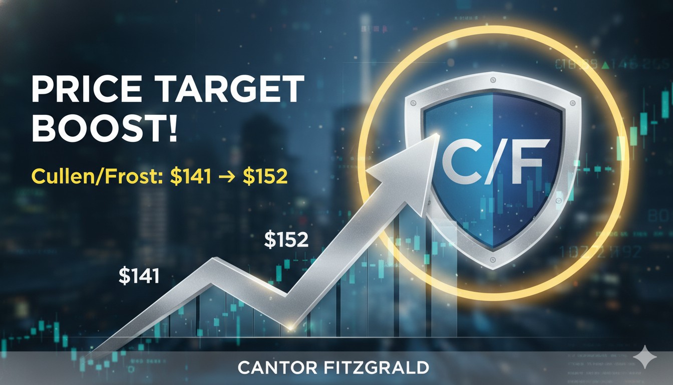 Stock chart and graph showing Cullen/Frost Bankers (CFR) share price movement with analyst price target update to $152