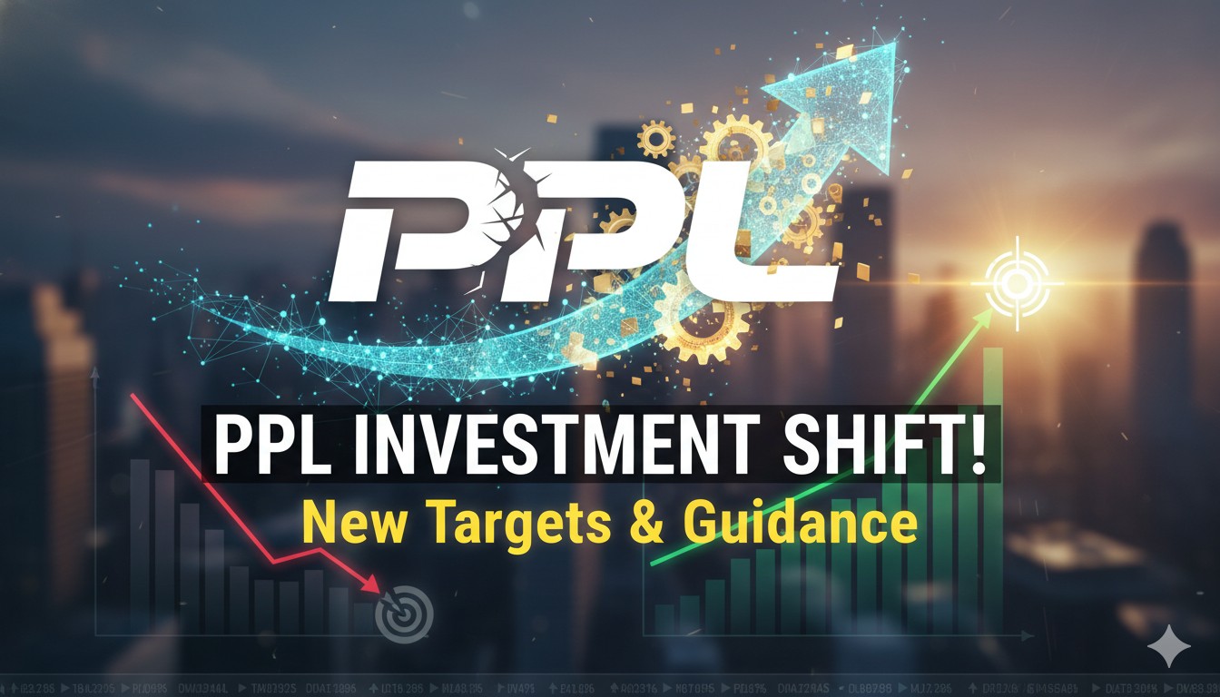 PPL Corporation headquarters building with utility power lines and grid infrastructure in the background, representing energy sector growth.