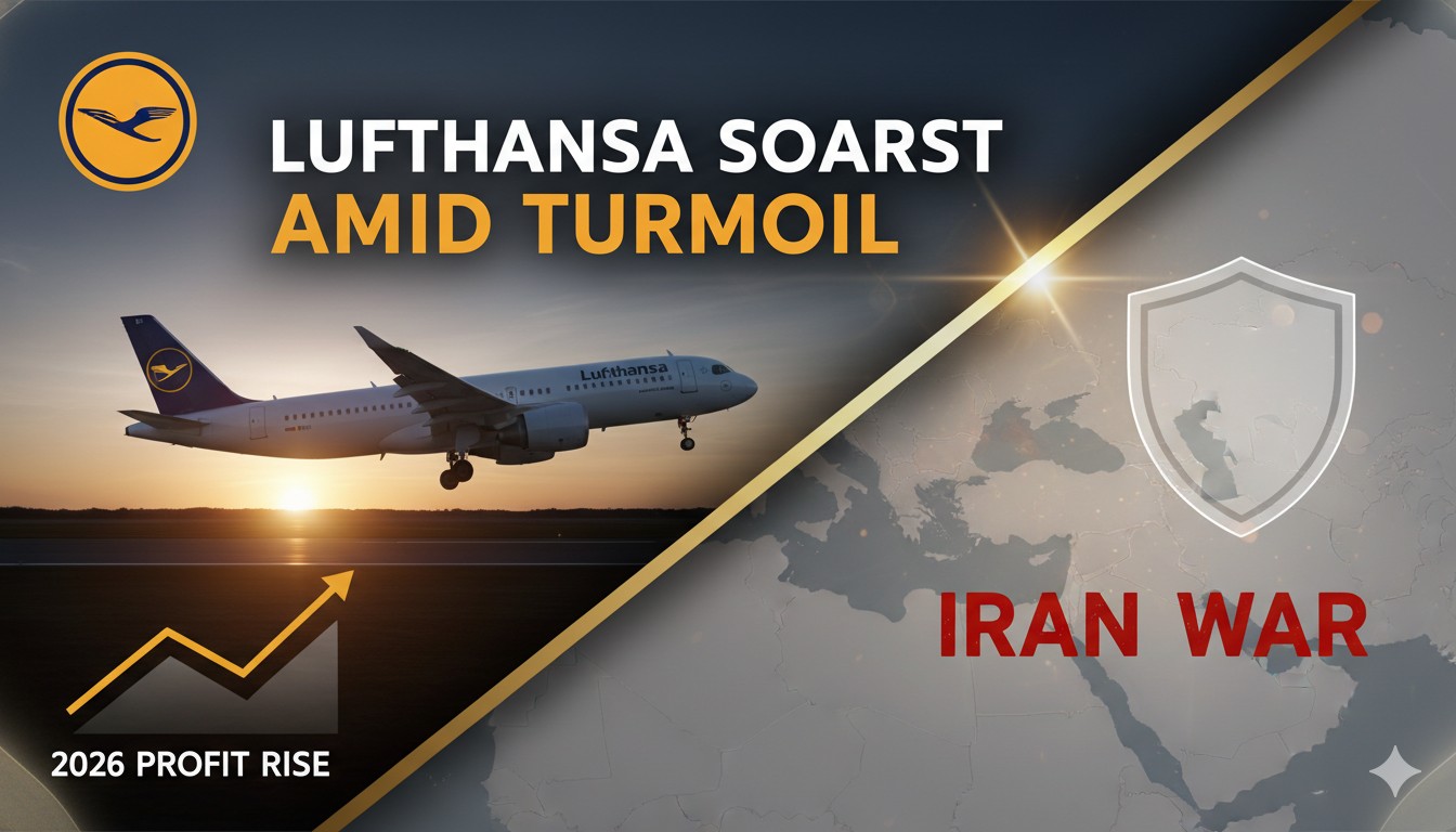 Alt Text for featured image : Deutsche Lufthansa airplane taking off at airport with city skyline in background, representing aviation growth amid challenges