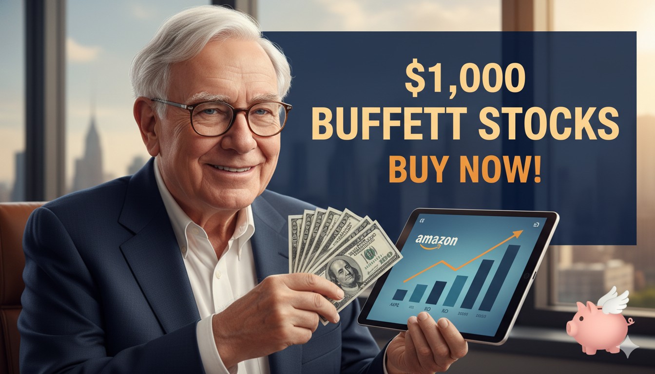 Warren Buffett stocks portfolio chart featuring top holdings like Apple, American Express, Coca-Cola for investing with $1000
